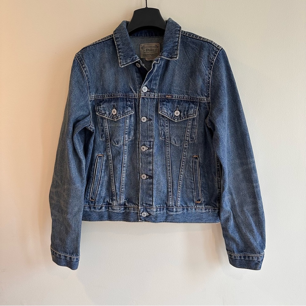 Polo Ralph Lauren Big Boys XL( Women S-M Size) Blue Denim Trucker/Biker Jacket